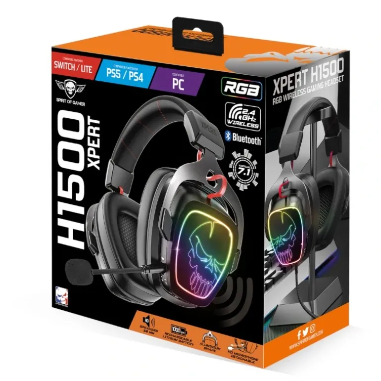 Auriculares Spirit of Gamer Xpert-H1500 Surround 7.1 Bluetooth Negro