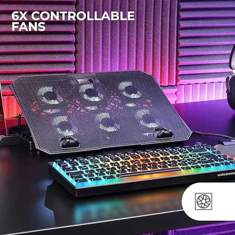 Base Mars Gaming MNBC23 Refrigeradora Con Ventiladores Y Soporte Smartphone Para Portátiles 16" Negro