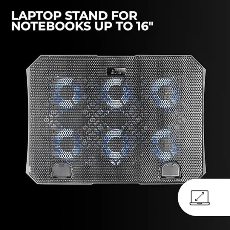 Base Mars Gaming MNBC23 Refrigeradora Con Ventiladores Y Soporte Smartphone Para Portátiles 16" Negro
