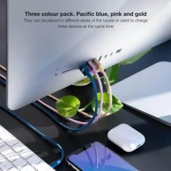 Cable Nanocable Lightning a USB 2.0 Mallado 1.0m 3U Rosa Azul Dorado