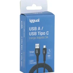 Cable USB iggual Tipo A A Tipo C 3A 100cm Trenzado