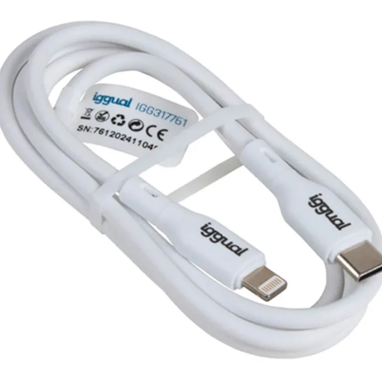 Cable USB iggual Tipo C/Lightning 100cm Q3.0 3A Blanco