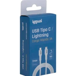 Cable USB iggual Tipo C/Lightning 100cm Q3.0 3A Blanco