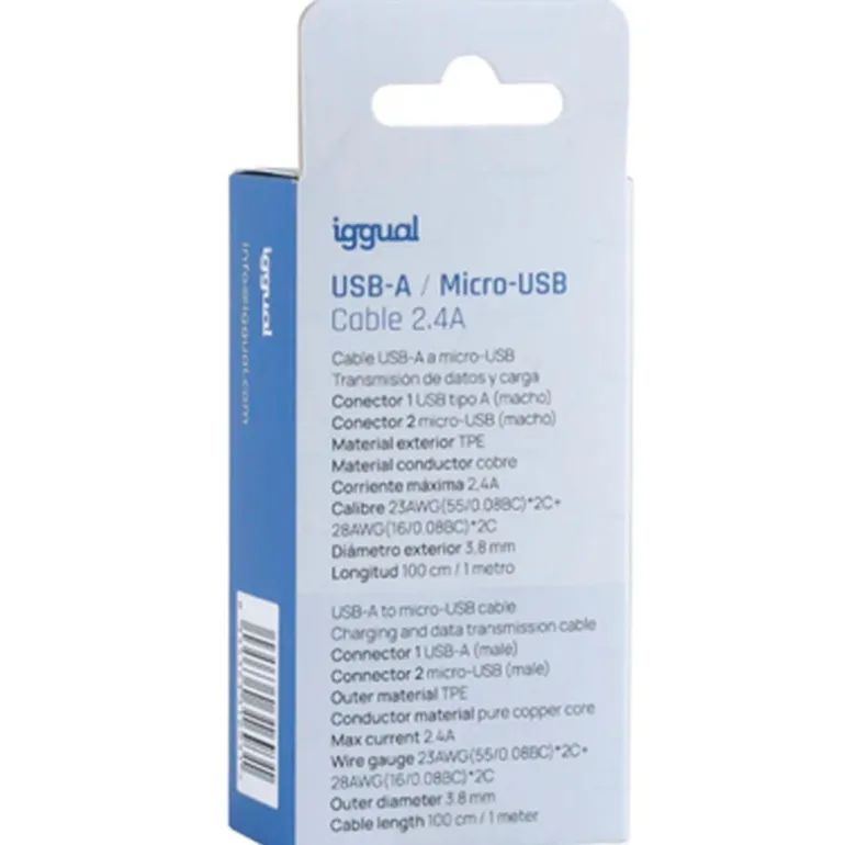 Cable USB iggual USB-A/Micro-USB 100cm Blanco