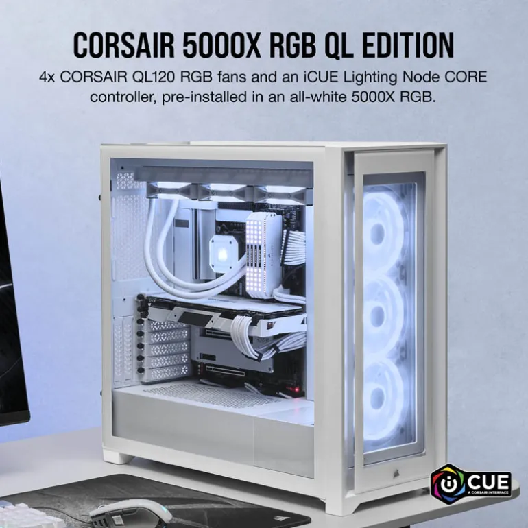 Caja/Torre Corsair iCUE 5000X RGB QL Edition Blanco