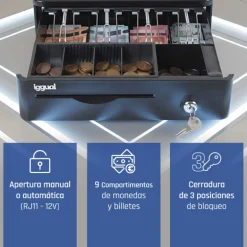 Cajón Portamonedas iggual IRON-10R 38cm Negro