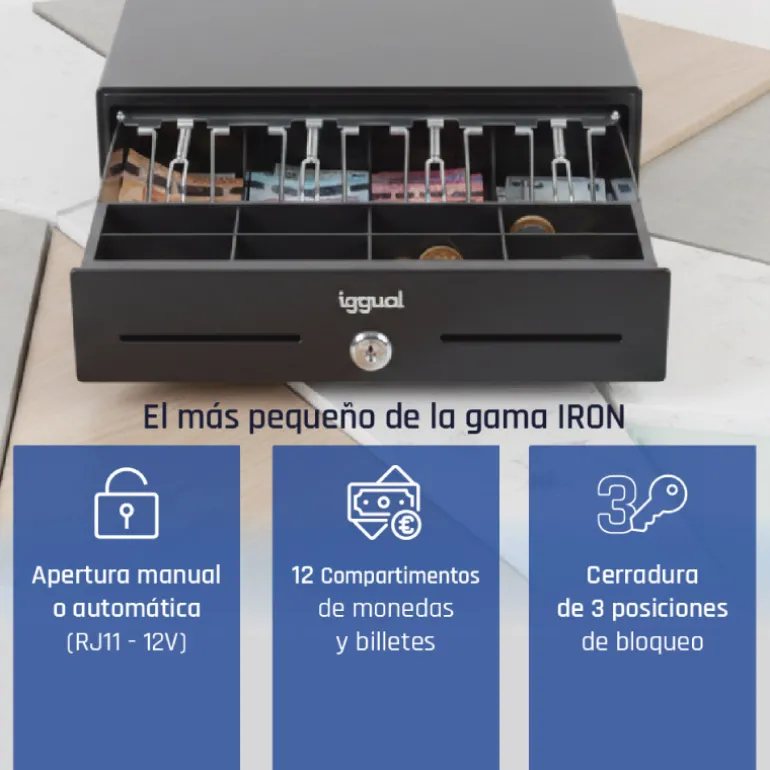 Cajón Portamonedas iggual IRON-XS 33cm 4+8 Negro