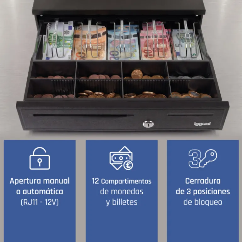 Cajón Portamonedas Iggual IRON-20 42cm Negro