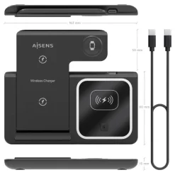 Cargador Aisens Inalámbrico USB-C 3 en 1 Negro