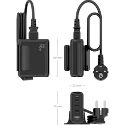 Cargador USB Aisens 140W GaN ASCH-140W4P056-BK (3xUSB-C) PD3.1 QC4.0 QC5.0 + (1xUSB-A) QC3.0 Negro
