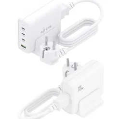 Cargador USB Aisens 140W GaN ASCH-140W4P055-W (3xUSB-C) PD3.1 QC4.0 QC5.0 + (1xUSB-A) QC3.0 Blanco