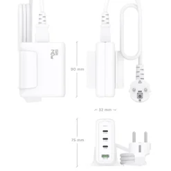 Cargador USB Aisens 140W GaN ASCH-140W4P055-W (3xUSB-C) PD3.1 QC4.0 QC5.0 + (1xUSB-A) QC3.0 Blanco