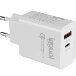 Cargador USB iggual Doble USB QC3.0 + Tipo C PD 20W