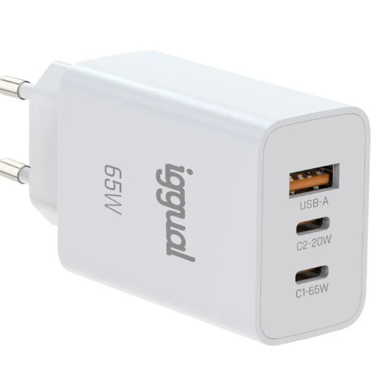Cargador USB iggual Triple USB-A + 2 x Tipo C GaN 65W