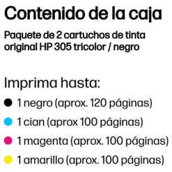 Cartucho Tinta HP Original 305 Tri-Color Pack 2 Negro