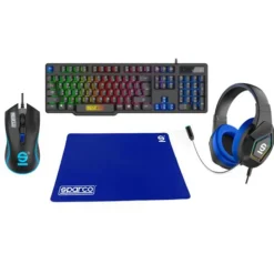 Combo Teclado/Ratón Sparco Kit Gaming 4 En 1 Alfombrilla + Auriculares