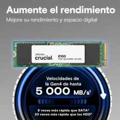 Disco Duro M.2 Crucial E100 480GB PCIe Gen4 x4 NVMe SSD