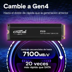 Disco Duro M.2 Crucial P310 1TB PCIe Gen4 x4 NVMe SSD Con Disipador