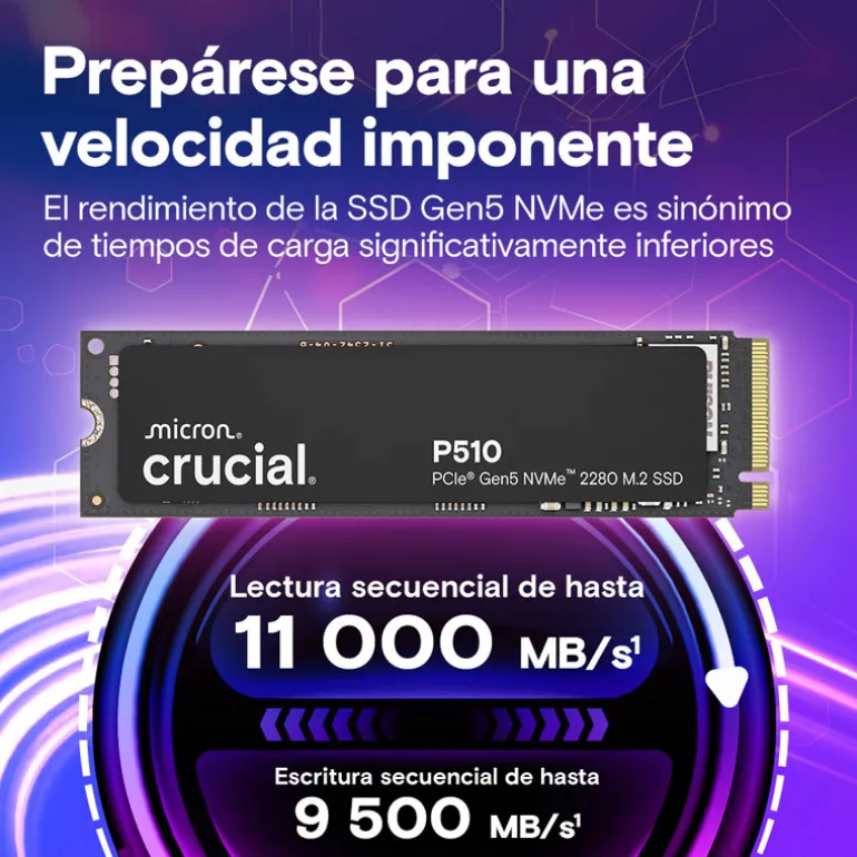 Disco Duro M.2 Crucial P510 1TB PCIe Gen5 x4 NVMe SSD