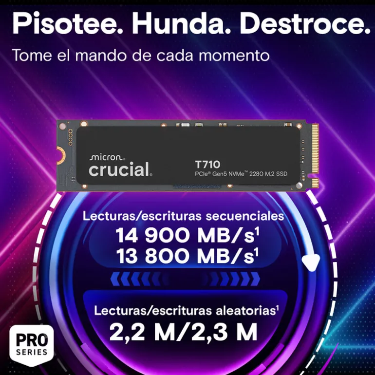 Disco Duro M.2 Crucial T710 1TB PCIe Gen5 x4 NVMe SSD