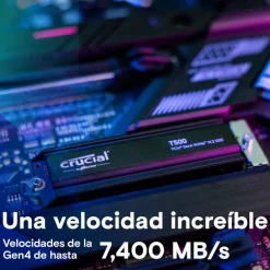 Disco Duro M.2 Crucial T500 4TB PCIe Gen4 x4 NVMe SSD Con Disipador