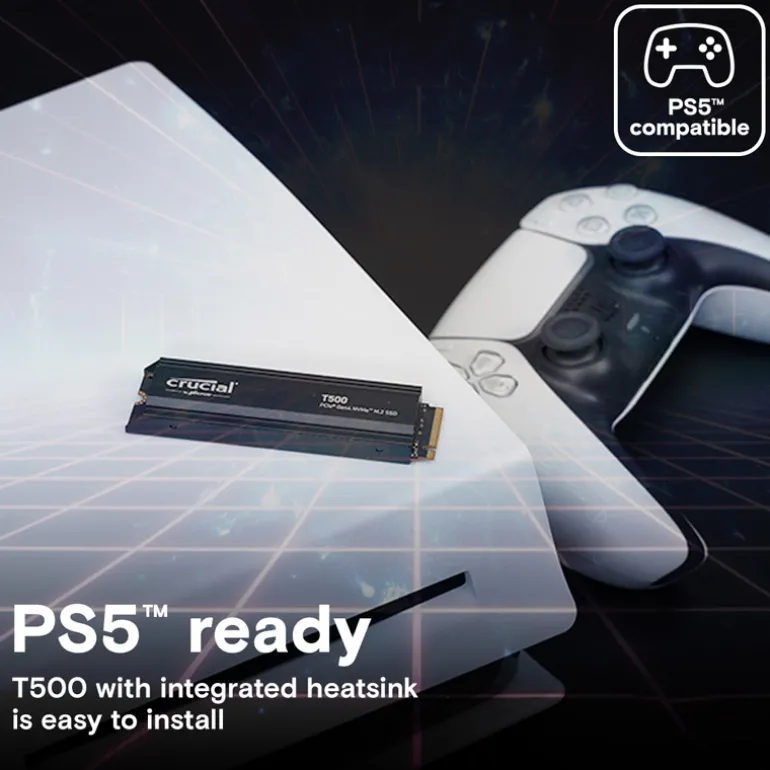 Disco Duro M.2 Crucial T500 1TB PCIe Gen4 x4 NVMe SSD Con Disipador