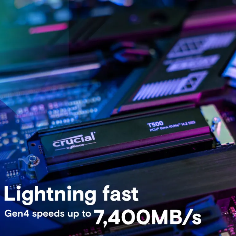 Disco Duro M.2 Crucial T500 1TB PCIe Gen4 x4 NVMe SSD Con Disipador