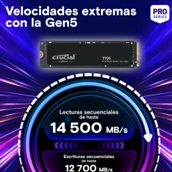 Disco Duro M.2 Crucial T705 2TB PCIe Gen5 x4 NVMe SSD