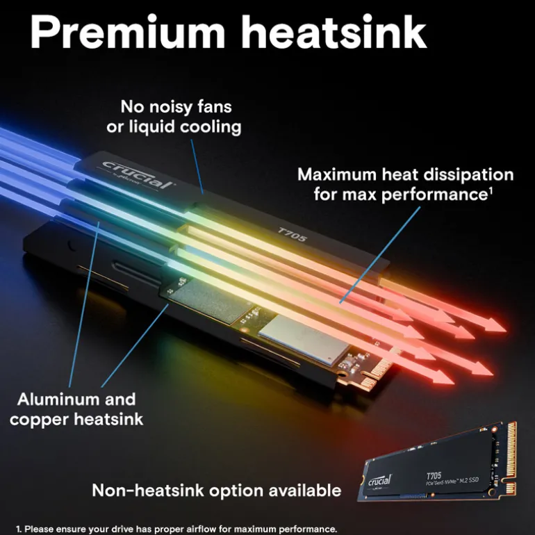 Disco Duro M.2 Crucial T705 1TB PCIe Gen5 x4 NVMe SSD