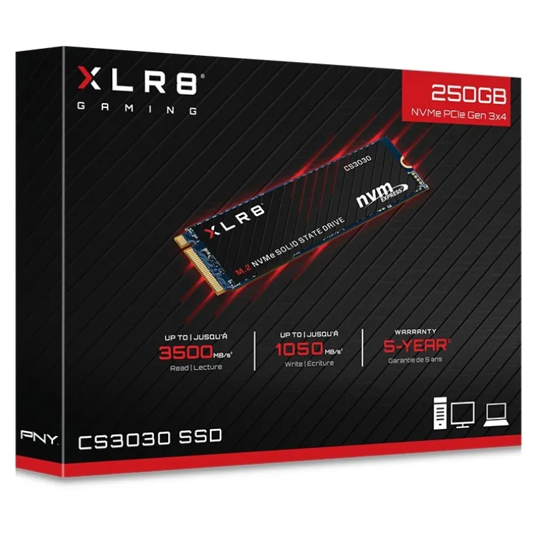 Disco Duro M.2 PNY XLR8 CS3030 250GB M.2 3D TLC NVMe PCI-Express