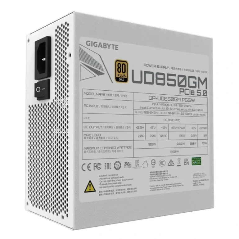 Fuente/PSU Gigabyte UD850GM PG5W 80 Plus Gold 850W ATX 3.0 PCIE 5.0 Modular