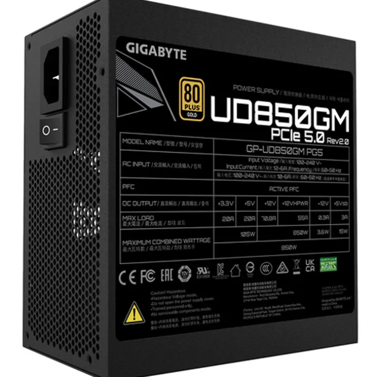 Fuente/PSU Gigabyte UD850GM PG5 V2 80 Plus Gold 850W ATX 3.1 PCIE 5.1 Modular