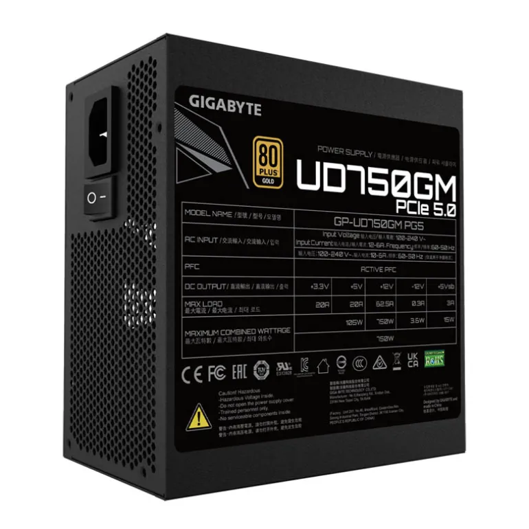 Fuente/PSU Gigabyte UD750GM PG5 80 Plus Gold 750W ATX 3.0 PCIE 5.0 Modular