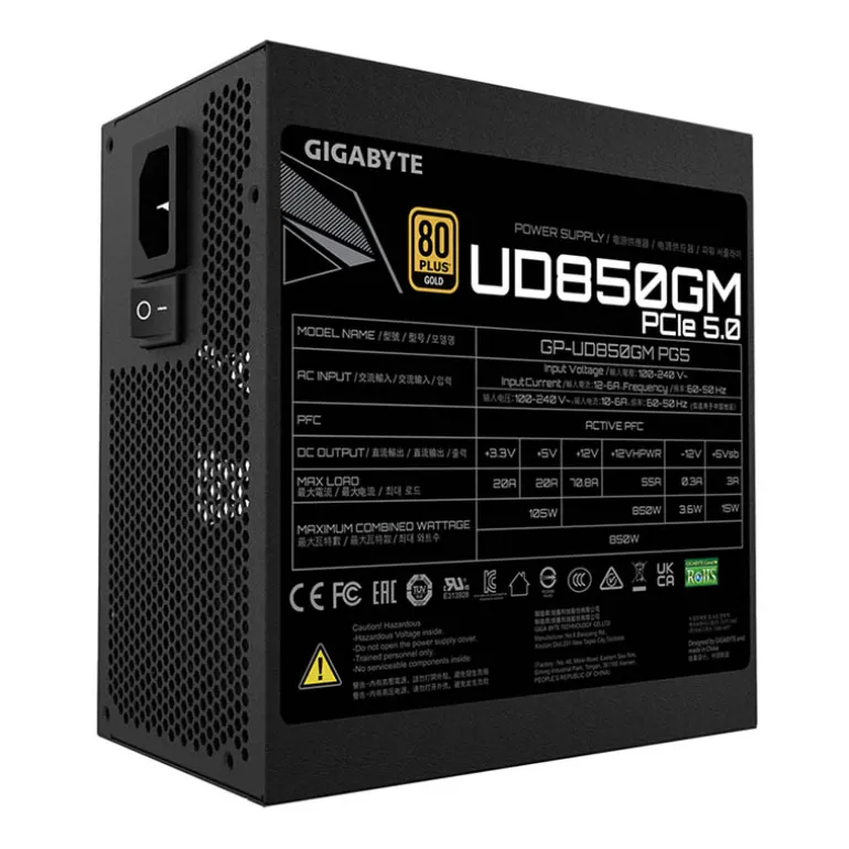 Fuente/PSU Gigabyte UD850GM PG5 80 Plus Gold 850W ATX 3.0 PCIE 5.0 Modular