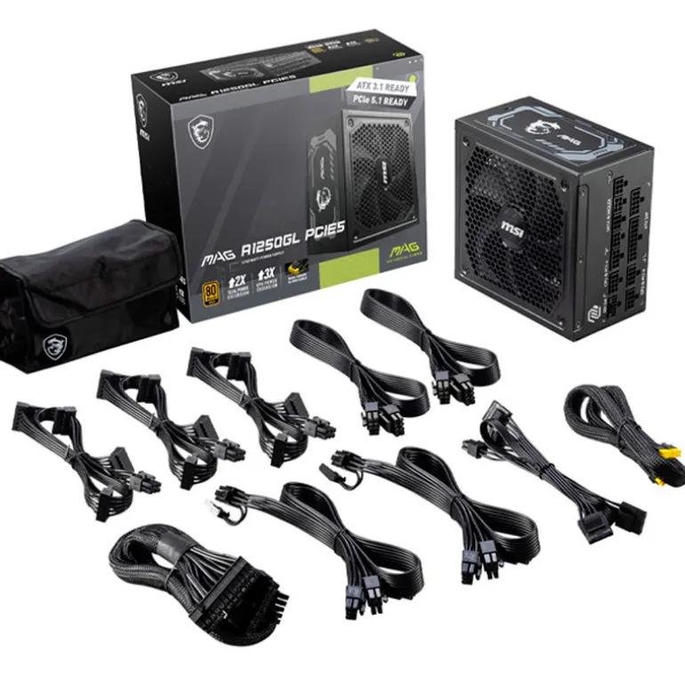 Fuente/PSU MSI MAG A1250GL 80 Plus Gold 1250W ATX 3.1 PCIE 5.1 Modular