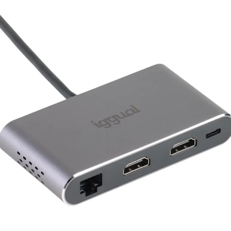Hub iggual Tipo C 8 En 1 2xHDMI 2xUSB 2xSD RJ45 PD100W