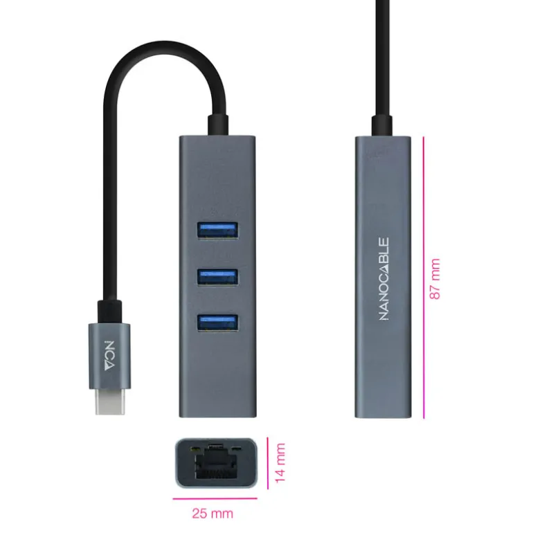 Hub Nano Cable 10.03.0408 USB 3.0 RJ45 a USB-C