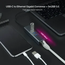 Hub Nano Cable 10.03.0408 USB 3.0 RJ45 a USB-C