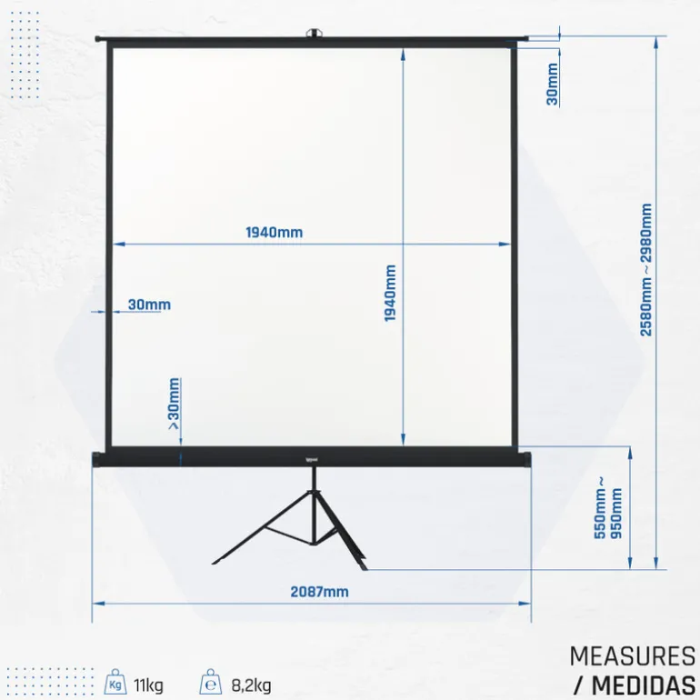 Iggual Mural 200x200 cm Tripode - Pantalla de Proyección