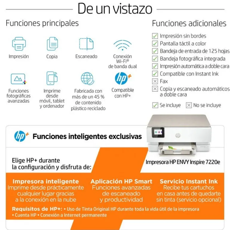 Impresora HP Envy Inspire 7220E AIO Color Wi-Fi