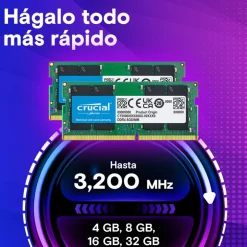 Memoria DDR4 Crucial 16GB 1x16GB 3200MHz CL22 SoDIMM Tray