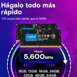 Memoria DDR5 Crucial 32GB 1x32GB 5600MHz CL46 SoDIMM Tray