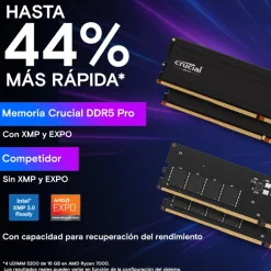 Memoria DDR5 Crucial Pro 32GB 2x16GB 6000MHz CL48 EXPO-XMP Negro