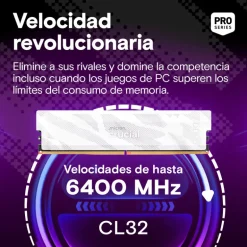 Memoria DDR5 Crucial Pro OC 32GB 2x16GB 6400MHz CL32 EXPO-XMP Blanco