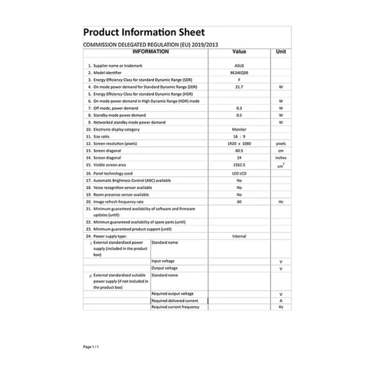 Monitor Asus BE24EQSB 24" FHD IPS 60Hz