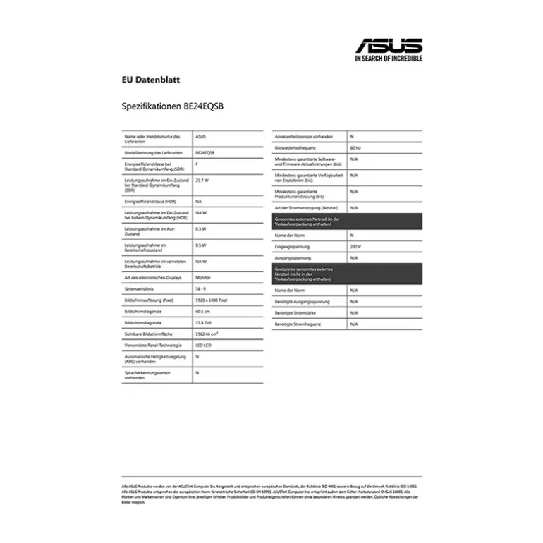 Monitor Asus BE24EQSB 24" FHD IPS 60Hz