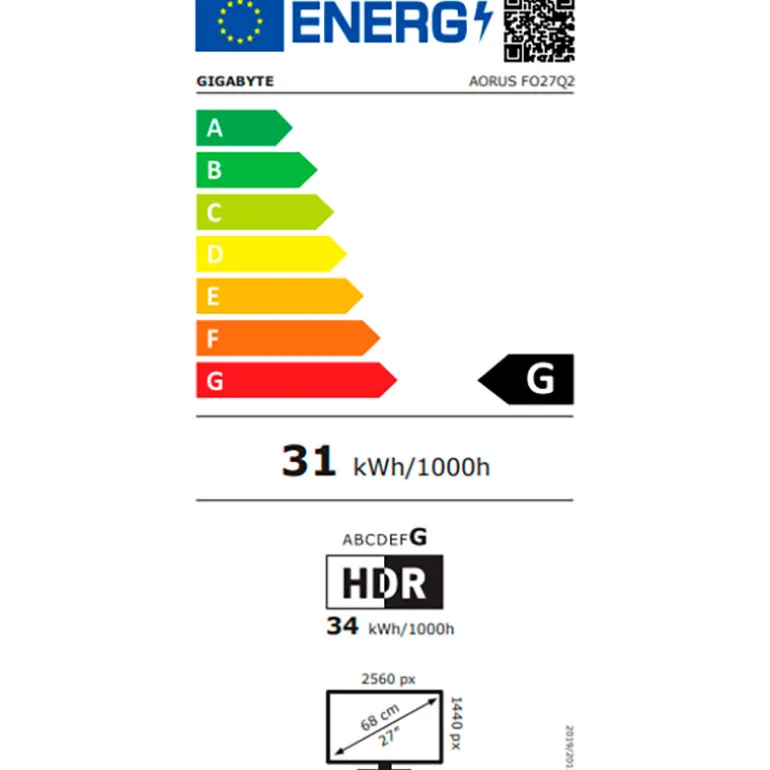 Monitor Gigabyte AORUS FO27Q2 27" QHD 2K OLED 240Hz 0.03ms HDR FreeSync