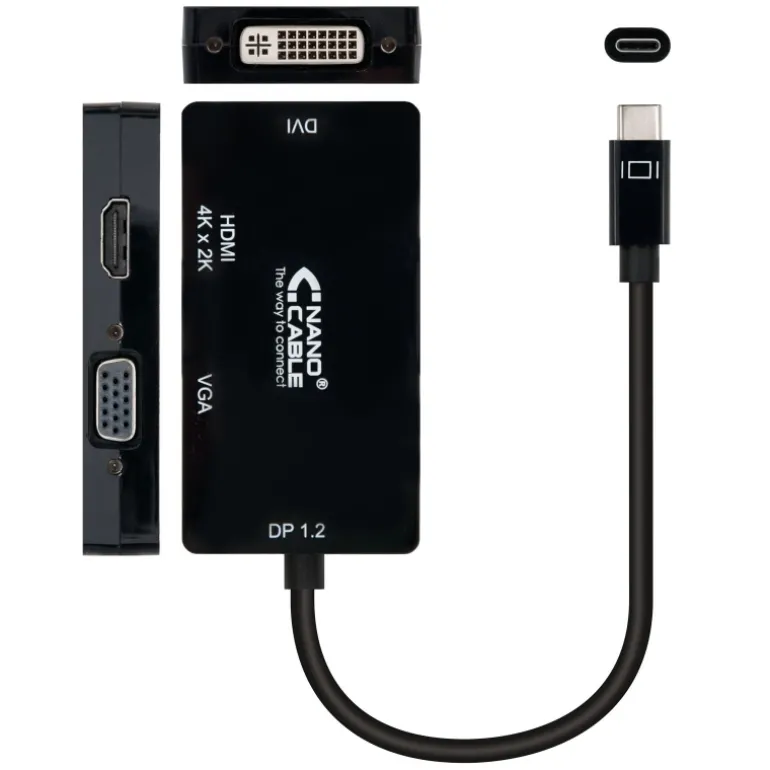 Nano Cable USB-C A SVGA / DVI / HDMI Negro 10cm - Cable USB
