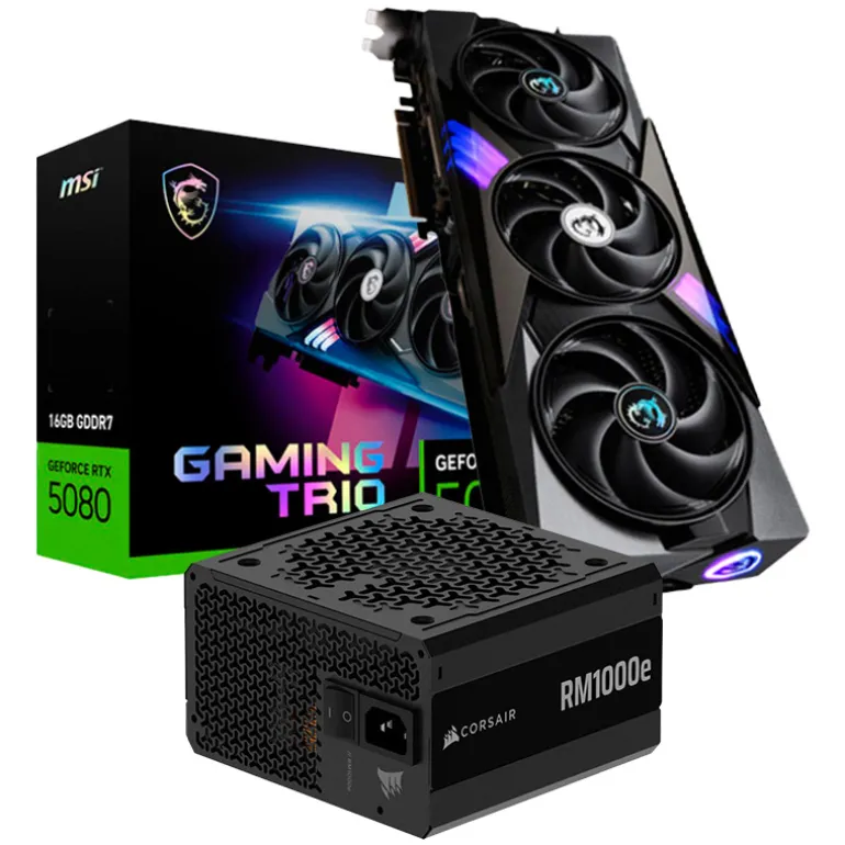 Pack MSI GeForce RTX 5080 GAMING TRIO OC 16GB GDDR7 DLSS4+Corsair RM1000e 2025 80 Plus Gold 1000W ATX 3.1