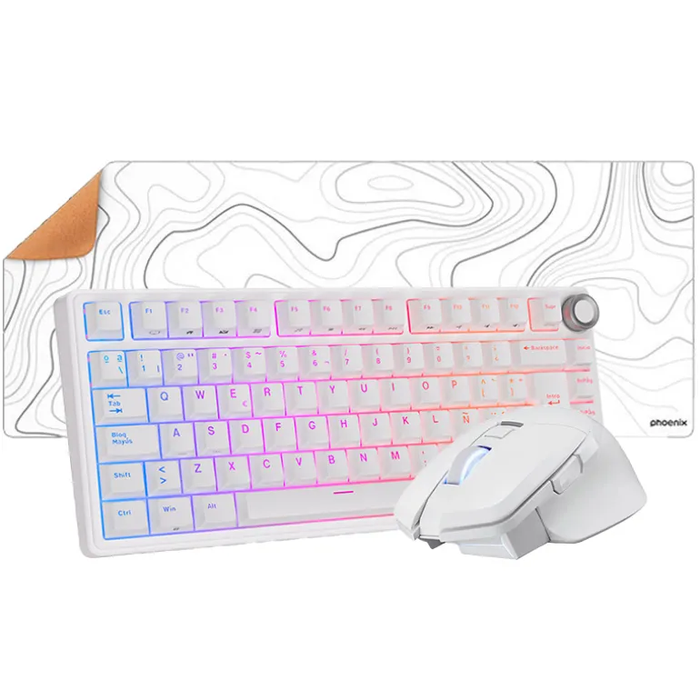 Pack Royal Kludge RKR75 ISO-ES + Powercolor Alphyn AM10 + Phoenix Stratos Cuero 90x 40cm Blanco